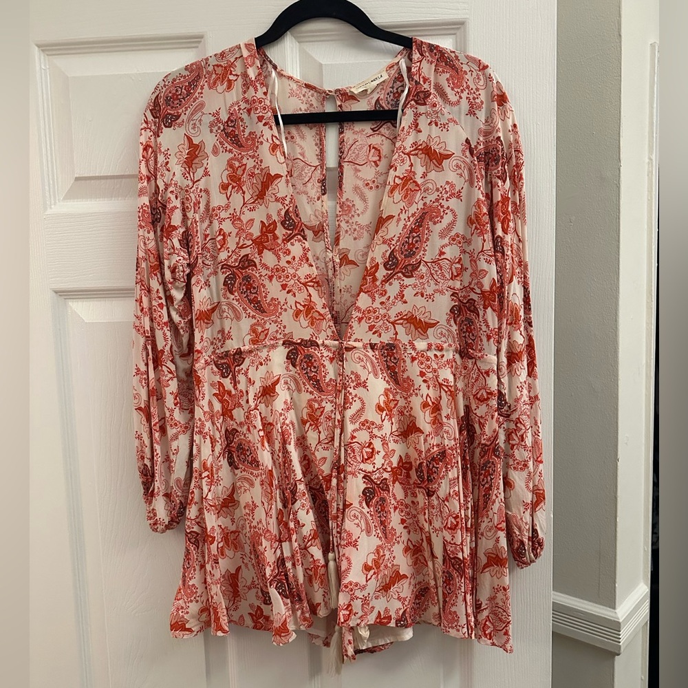 Cotton Candy LA red and white paisley romper with tassels size small